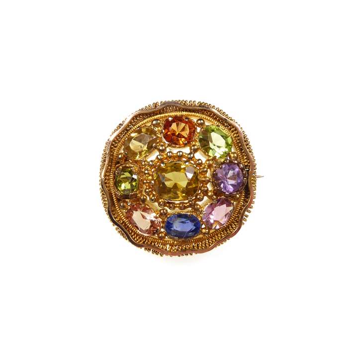 Vari-coloured gem set brooch with pendant fitting